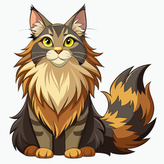 vector illustration of maine coon, sitting, cartoon