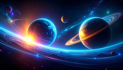 Glowing planets and stars in dark cosmic space exuding energy and beauty of celestial alignment