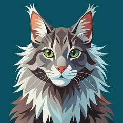 Fototapeta premium vector illustration of maine coon, head portrait, flat design