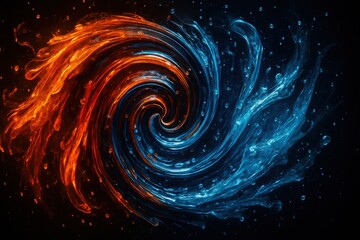 Dynamic fire and ice swirl with vivid multicolor blending, creating an abstract pattern of red and blue energy

