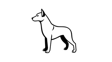A minimalist black and white illustration of a dog standing in profile, showcasing its form.