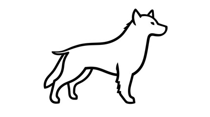 A minimalist line drawing of a dog standing in profile, facing right.