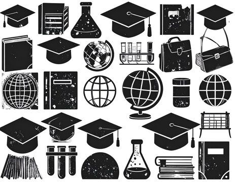 Halftone Grunge Icons for Education &ndash; Retro-Style Vector Pack with Learning Symbols