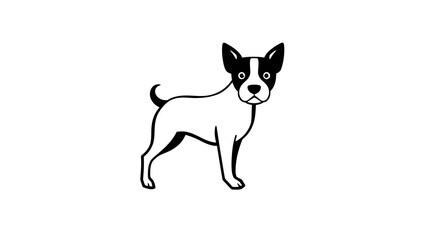 A simple black and white illustration of a small dog standing upright, facing forward.