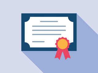 Elegant certificate with blue border and red ribbon featuring gold seal, symbolizing achievement, award, or official recognition document