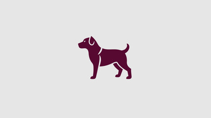 A maroon silhouette of a dog, standing alert, profile view, simple design.