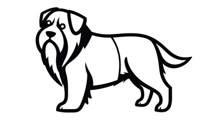 A black and white illustration of a bearded, stocky dog standing.