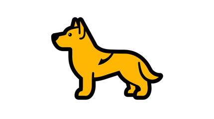 A stylized golden-colored dog, standing alert, depicted in a simple line art illustration.