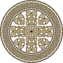 Vector gold on a black background Yakut round ornament. The circle of the ancestors of the northern peoples of the tundra. Talisman, amulet, protection symbol of longevity and infinity.