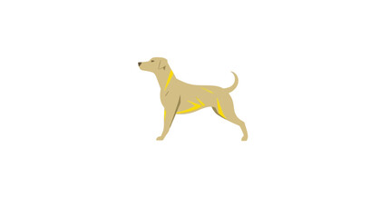 A stylized illustration of a tan dog standing gracefully on a white background.