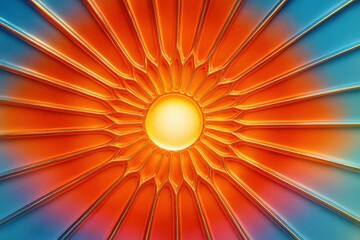 Multi-tier sunburst pattern with vibrant gradient colors and radiant glowing center in abstract design

