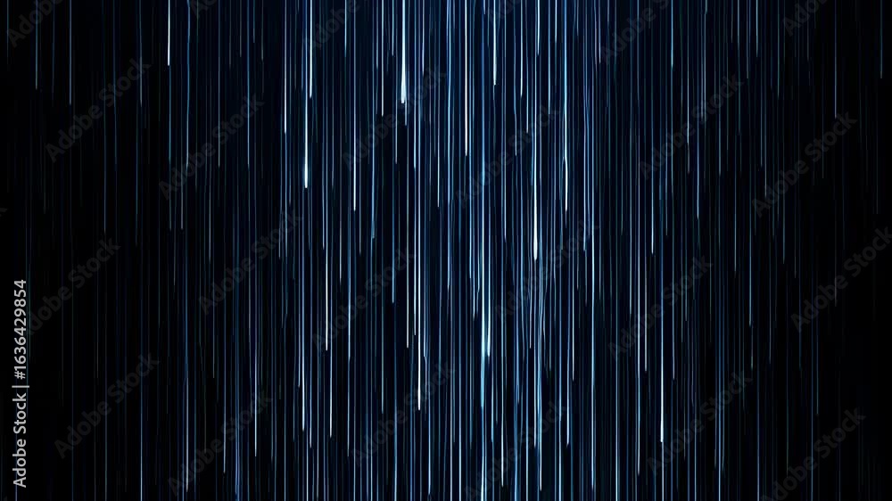 Poster falling light lines, rain effect motion background. dark blue neon digital data flow. computer matri