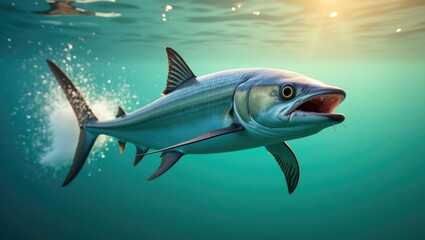 Obraz premium A magnificent fish swims through the turquoise water.