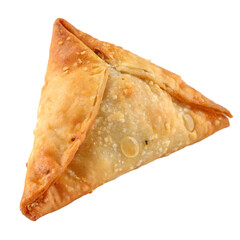 A whole single vegetable samosa isolated on a transparent background