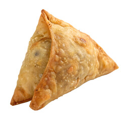 A whole single vegetable samosa isolated on a transparent background