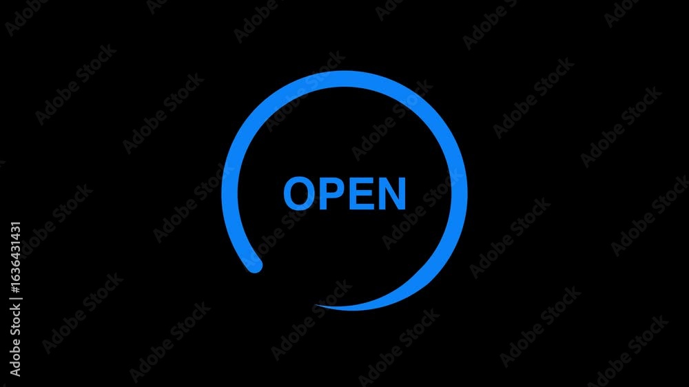 Fototapete text open seamless loop. transparent open loading bar animation, progress download circle on black b