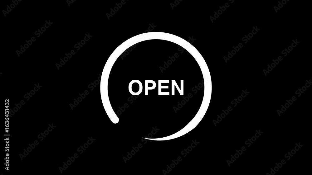 Fototapete text open seamless loop. transparent open loading bar animation, progress download circle on black b