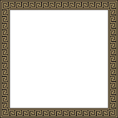 Vector gold and black classic Greek square ornament. Rectangle of Ancient Greece and Roman Empire. Byzantine painting of walls, floors and ceilings. Decoration of European palaces.
