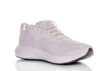 One pair of sneakers isolated on white background, close-up.