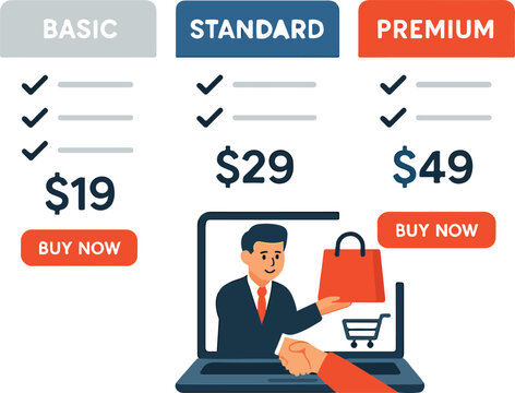 Pricing table with three package tiers Illustration