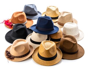 Assorted hats in various colors and textures