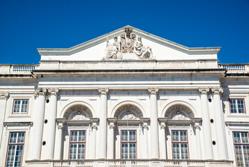 Title: Lisbon, Portugal - July 6 2025: The bright white facad of Ajuda national palace in Lisbon Portugal