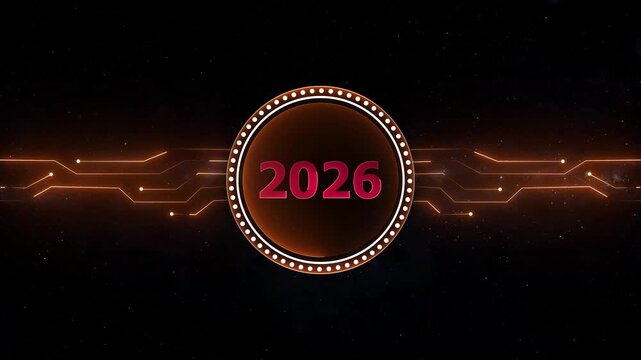Neon 2026 Sal text with screen effects of technological background. 2026 year neon text concept animation.