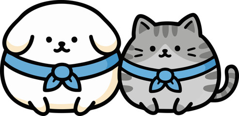 Obraz premium Dog and Cat with Matching Scarves