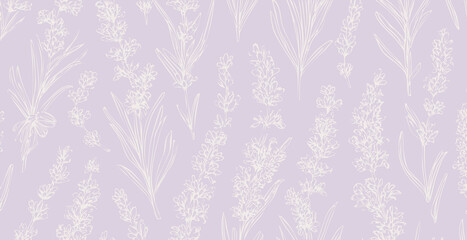 Lavander print pattern background in provance style, floral background. Pastel tones vintage style wallpaper in vector.