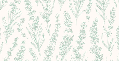 Lavander print pattern background in provance style, floral background. Pastel tones vintage style wallpaper in vector.