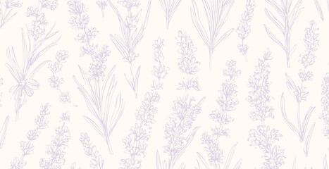 Lavander print pattern background in provance style, floral background. Pastel tones vintage style wallpaper in vector.