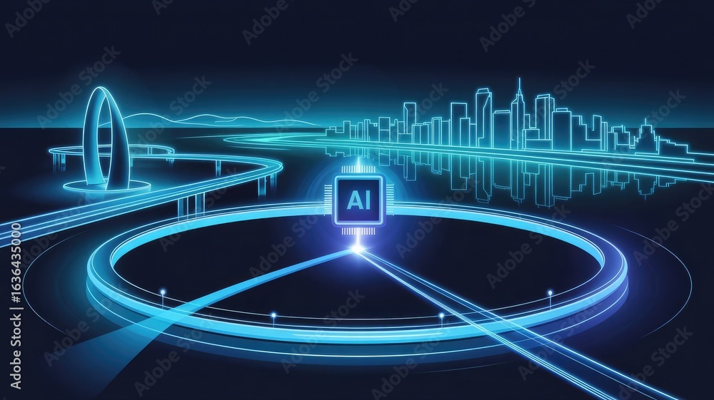 Poster ai in the city: a futuristic vision showcasing the intersection of artificial intelligence with urba