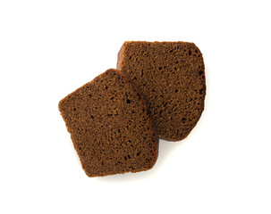Black rye bread isolated, dark brown sliced loaf, sourdough borodinsky rugbrod square slices