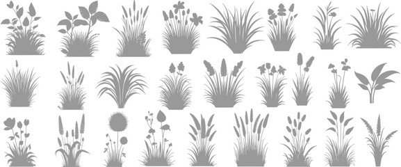 Set of silhouette grass isolated on white background. Realistic vector illustration.