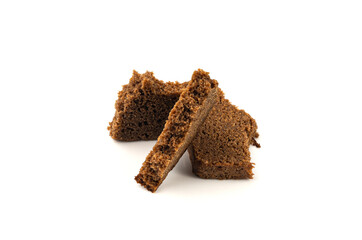 Black rye bread isolated, dark brown sliced loaf, sourdough borodinsky rugbrod square slices