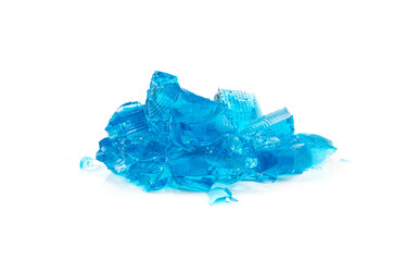 Fototapeta premium Jelly isolated, blueberry jello, blue gelatin dessert pieces, colour transparent pudding, fruit sweet gel