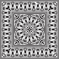 Vector black monochrome classic Greek square ornament. Rectangle of Ancient Greece and Roman Empire. Byzantine painting of walls, floors and ceilings. Decoration of European palaces.
