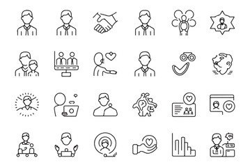 Outlined Vector Icons of Call Center and Support Services, Help Desk, Hotline, Customer Care