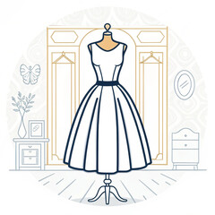 Display Rack with Dresses on white. 3D illustration