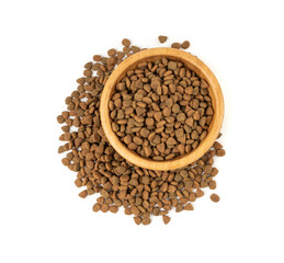 Dry pet food, dog kibble pile, puppy pellets, small canine protein croquette meal, animal food