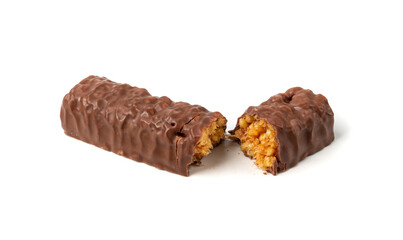 Protein bar isolated, chocolate energy paleo snack, healthy cereal nutrition with nuts, fruits, muesli