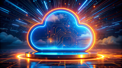 A futuristic human head glowing with binary code and stars against a blue space backdrop