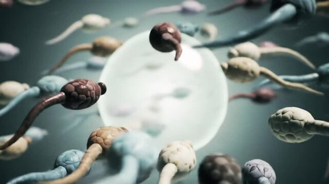 Swimming Sperm Approaching Ovum Medical Animation for Fertility Science Visualization