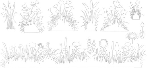 set of grass line cad, Ground cover. Illustration for elevation architectural element, side view, grass section. vector