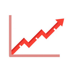 Red upward trending jagged line graph with arrow isolated on transparent background
