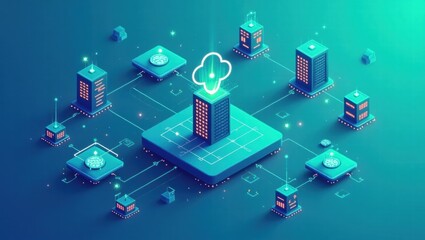 Cloud computing network with connected servers in digital design  