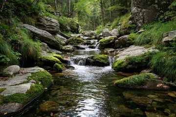 Obraz premium Rocky Stream in Green Forest