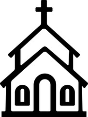 Church building icon.Sacred place of worship and spirituality concept. Christian faith symbol for belief and prayer. Editable stroke and perfect pixel isolated on transparent background.