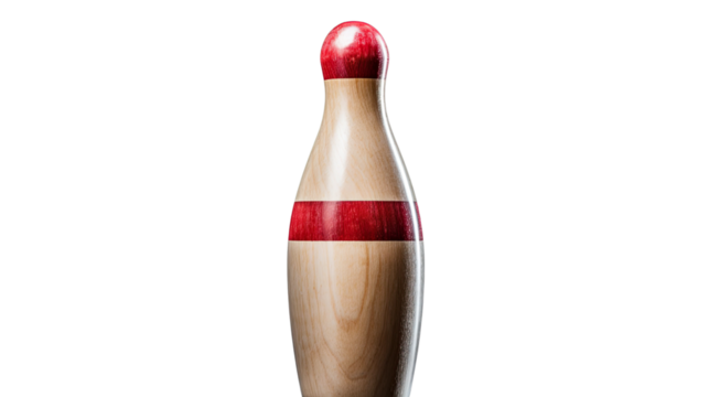 A well worn bowling pin with visible scuffs its textured surface showing signs of heavy use isolated on white background