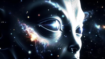ai generated nft cosmic alien head with galaxy and stars sci-fi art - Powered by Adobe